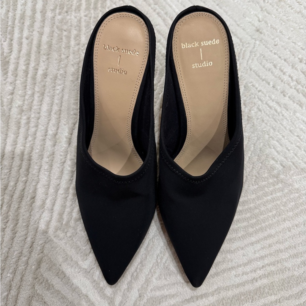 Black Suede Studio Pointed Black Slip-On Mules